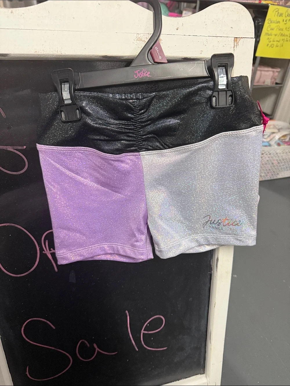Justice Glitter Colorblock Dance Shorts - Black, Lilac & Holographic Silver